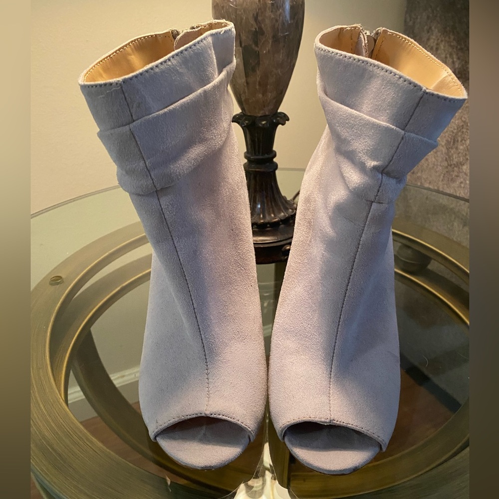 Express Light Gray Peep-Toe Ankle Booties